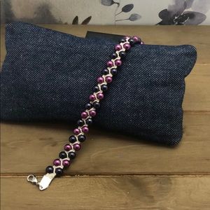 Braided purple/navy blue pearl bracelet
